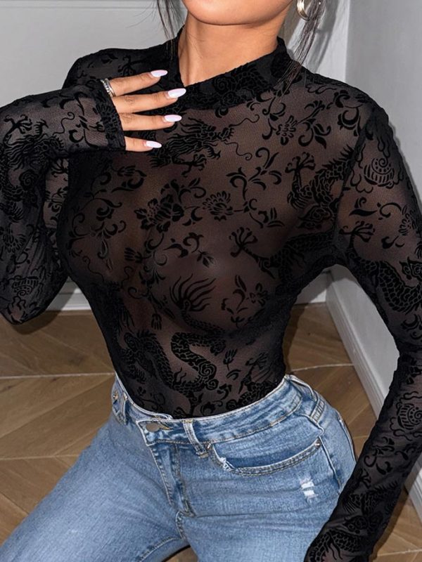 black-hot-pattern-mesh-bodysuit-4 Black hot pattern mesh bodysuit B4016
