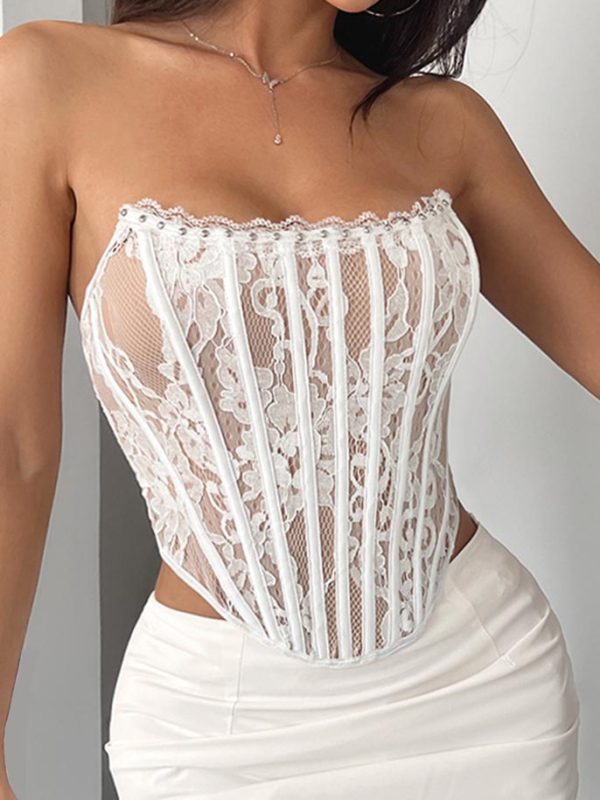 flroal-lace-mesh-tube-top-1 Floral lace mesh tube top B4018