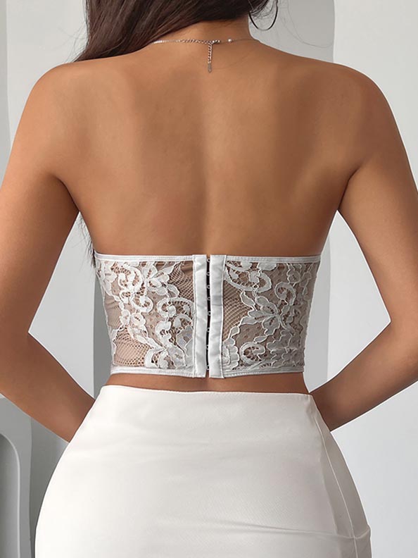 flroal-lace-mesh-tube-top-3 Floral lace mesh tube top B4018