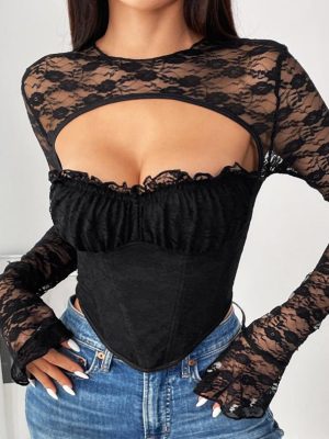 front-hollow-mesh-top-1 night club wear lace top