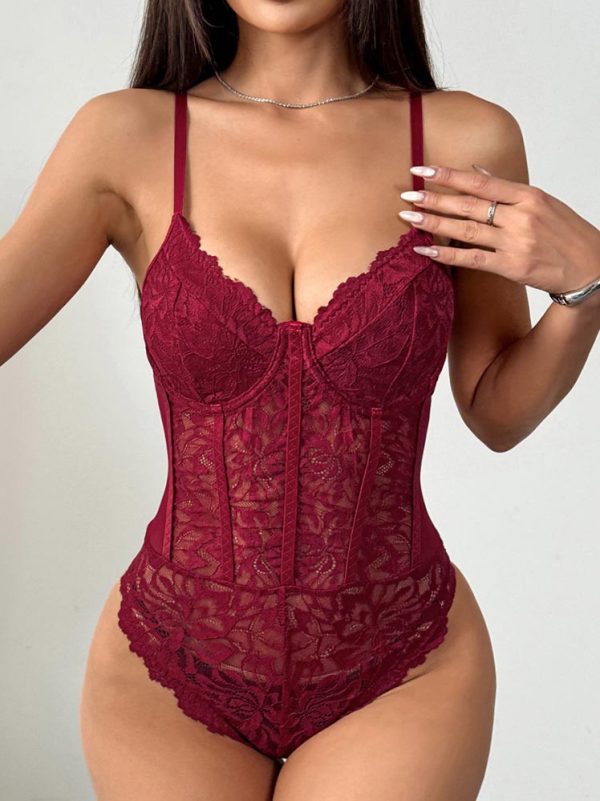 lace-floral-pattern-bodysuit-9 Lace floral pattern bodysuit B4003