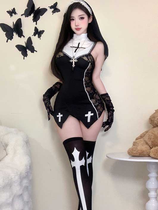 nun-costumes-lace-dress-3 sexy nun cosplay dress