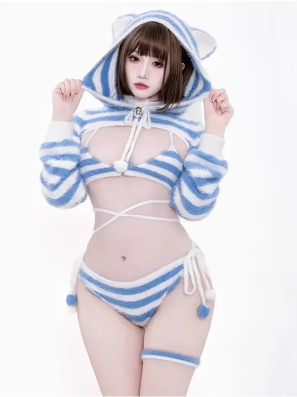 anime-cosplay-striped-bear-2 a anime cosplay girl wears cute anime costume suit