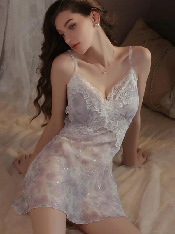 rose-mesh-french-nightdress-5 floral french nightwear
