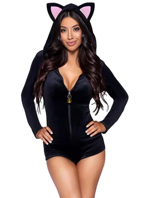 cat-costumes-lingerie-hooded-bodysuit-1 role paly lingerie