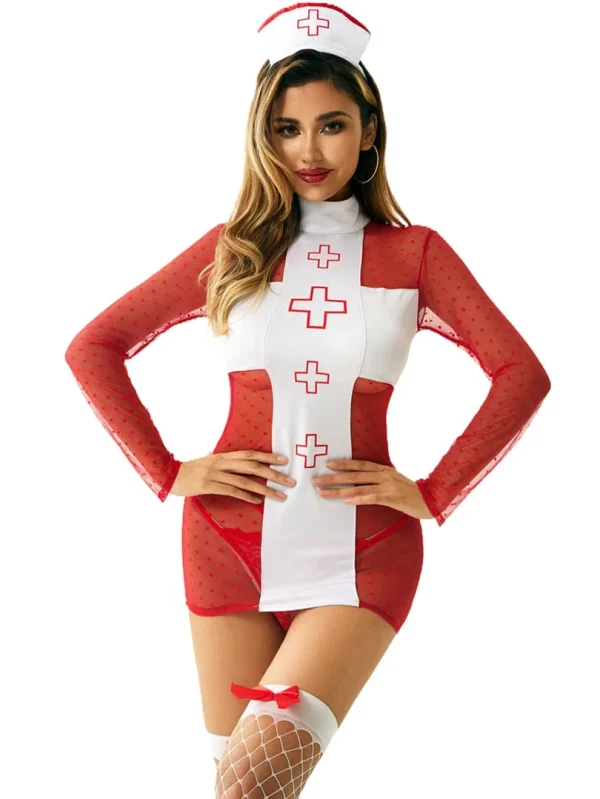 nurse-cosplay-red-mesh-dress-set-1 sexy nurse cosplay