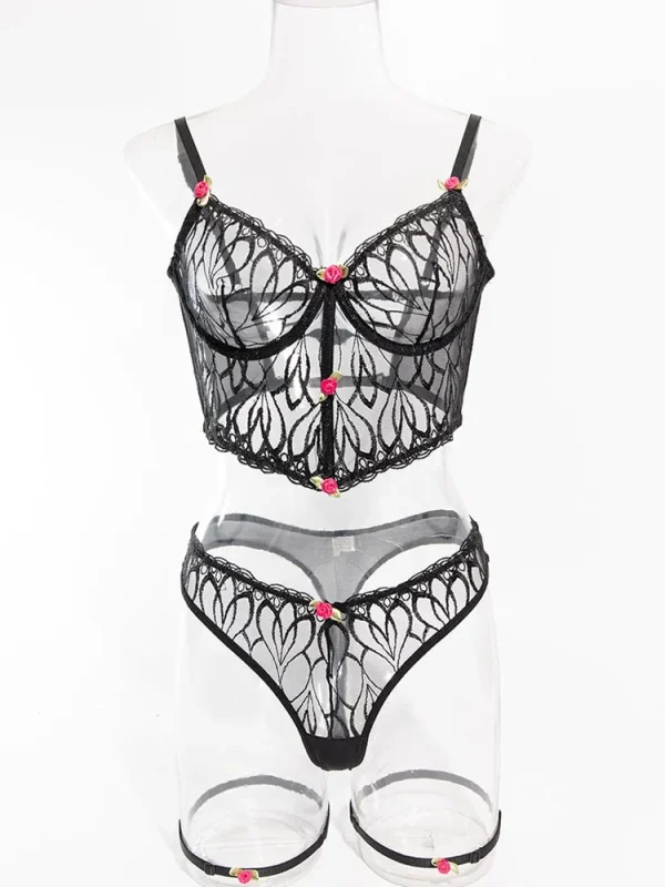 teddy-lingerie-black-mesh-corset-set-5 lingerie teddy