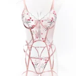 teddy-lingerie-corset-embroidered-pink-set-6 lingerie teddy