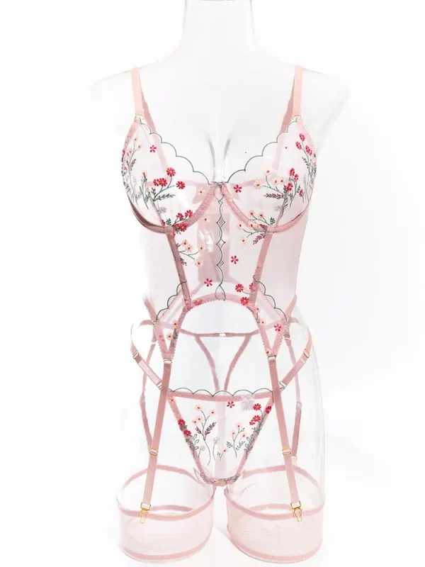 teddy-lingerie-corset-embroidered-pink-set-6 lingerie teddy
