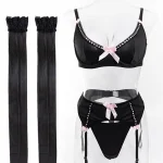 teddy-lingerie-cute-bownot-black-set-5 lingerie teddy