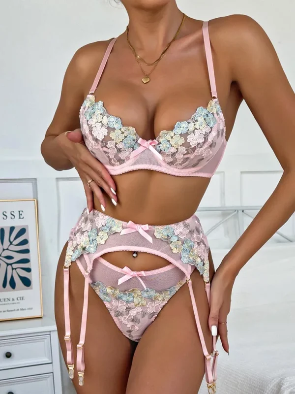 teddy-lingerie-embroidered-flowers-pink-set-2 lingerie teddy