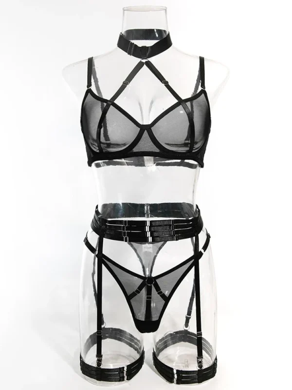 teddy-lingerie-halter-cross-mesh-set-6 lingerie teddy