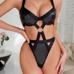 teddy-lingerie-pu-black-leather-suit-1 lingerie teddy
