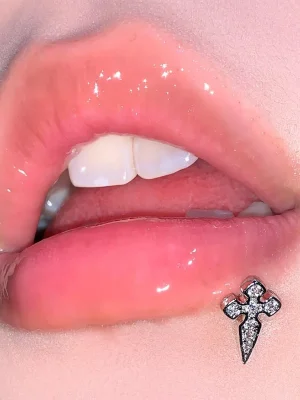 body-jewellery-zircon-cross-lip-piercing-studs-1 Lip piercing stud