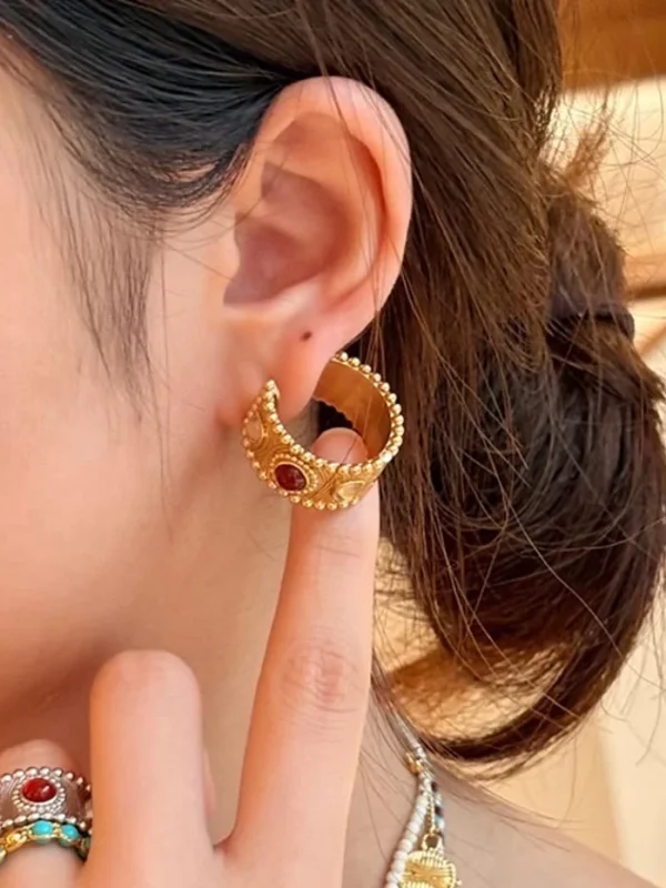ear-piercing-jewelry-retro-agate-ear-rings-2 gold earrings