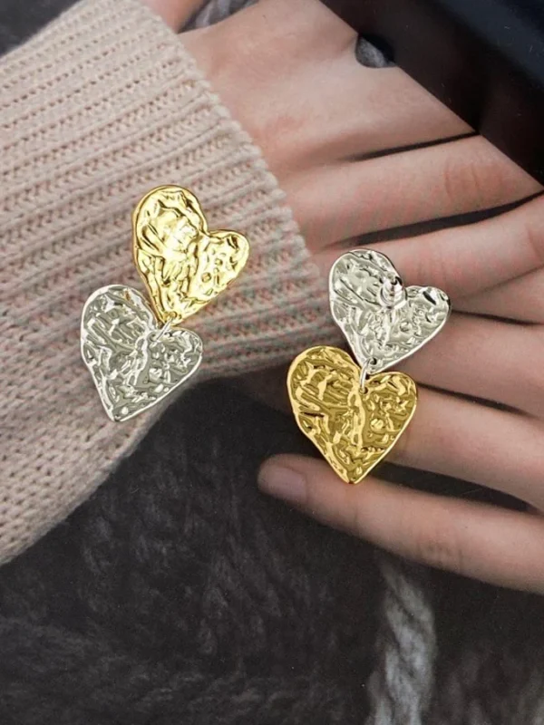 heart-shaped-earrings-gold-and-sliver-3 cute earrings
