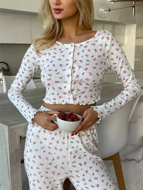 cotton-sleepwear-long-sleeve-bows-set-1 womens loungewear
