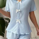 pajamas-set-bows-sleepwear-suit-1 womens loungewear