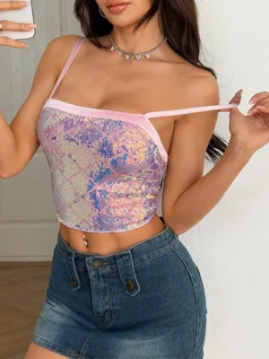pink-glitter-strap-top-3 club outfit