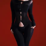 sexy-bodystocking-bownot-hollow-stocking-3 women's sexy bowknot hollow-out open crotch bodystocking sheer lace bodysuit with cutout design and bow detail lingerie