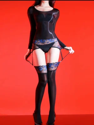 sexy-bodystocking-shiny-suspender-stocking-1 women's sexy shiny suspender bodystocking glossy lace bodysuit with detachable garter straps hosiery lingerie