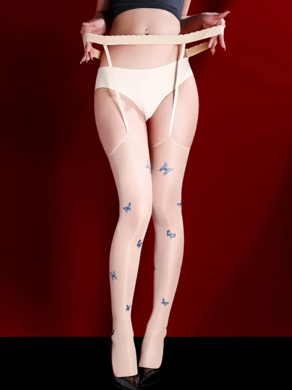 sexy-garter-stocking-suspender-butterflies-stockings-2 women's cute suspender seamless sheer stockings with butterflies pattern hosiery lingerie set
