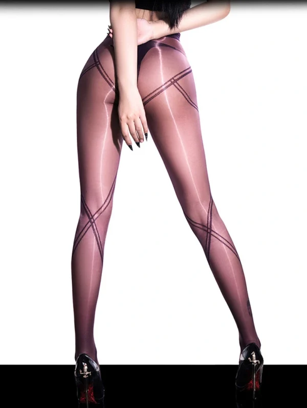 sexy-stockings-cross-lines-pantyhose-11 Women's sexy cross lines pantyhose geometric criss-cross pattern sheer tights