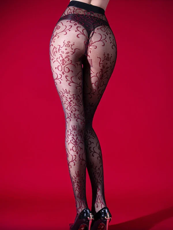 sexy-stockings-vintage-vine-pantyhose-3 Vintage vine pantyhose for women elegant retro floral branch pattern sheer stockings with intricate vine embroidery