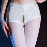 sexy-stockings-waist-lace-crotchless-tights-5 white open crotch sheer stocking lingerie hosiery with pearl string