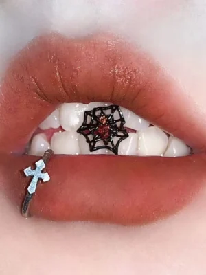 Gothic cobweb design tongue studs - Bubbleoo body jewelry
