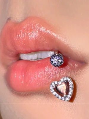 Bubbleoo cute heart lip piercing rings with gems