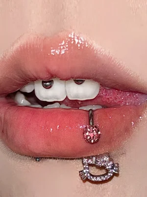 Bubbleoo cute kitty sparkling lip piercing rings with gems