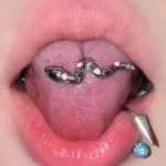 body-jeweller-snake-tongue-stud-3 Silver winding snake tongue stud piercing model shot