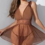 babydoll-lingerie-dress-deep-v-12 Bubbleoo Swiss dot mesh lingerie babydoll with panty