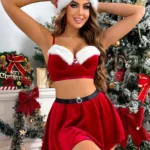 christmas-lingerie-fluffy-set-1 sexy chirstmas outfit cute sling top and short skirt