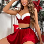 christmas-lingerie-fluffy-set-4 sexy chirstmas outfit cute sling top and short skirt