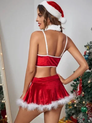 Fur trim heart Christmas outfit skirt set