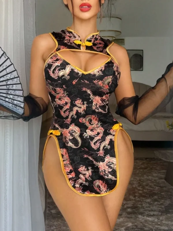 exotic-lingerie-black-cheongsam-dress-1 Exotic qipao lingerie with high cut and cutout